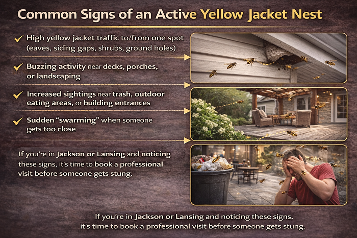 Yellow jacket nest warning signs infographic