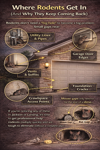 Rodent entry points around home exterior