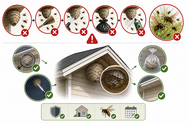 Wasp nest infographic showing common risks of removing nests yourself.