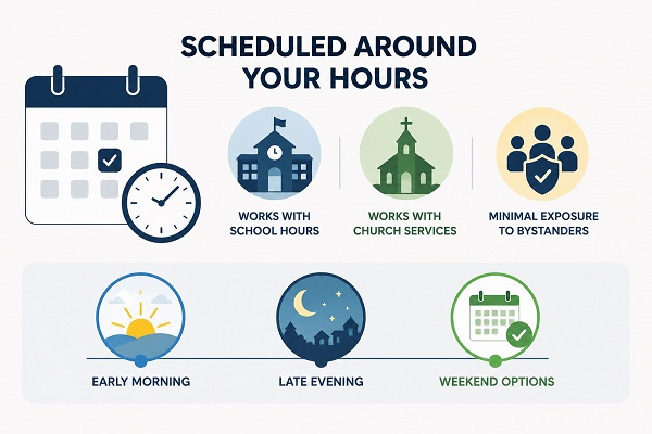 hornet treatment scheduling options with morning, evening, and weekend service times.