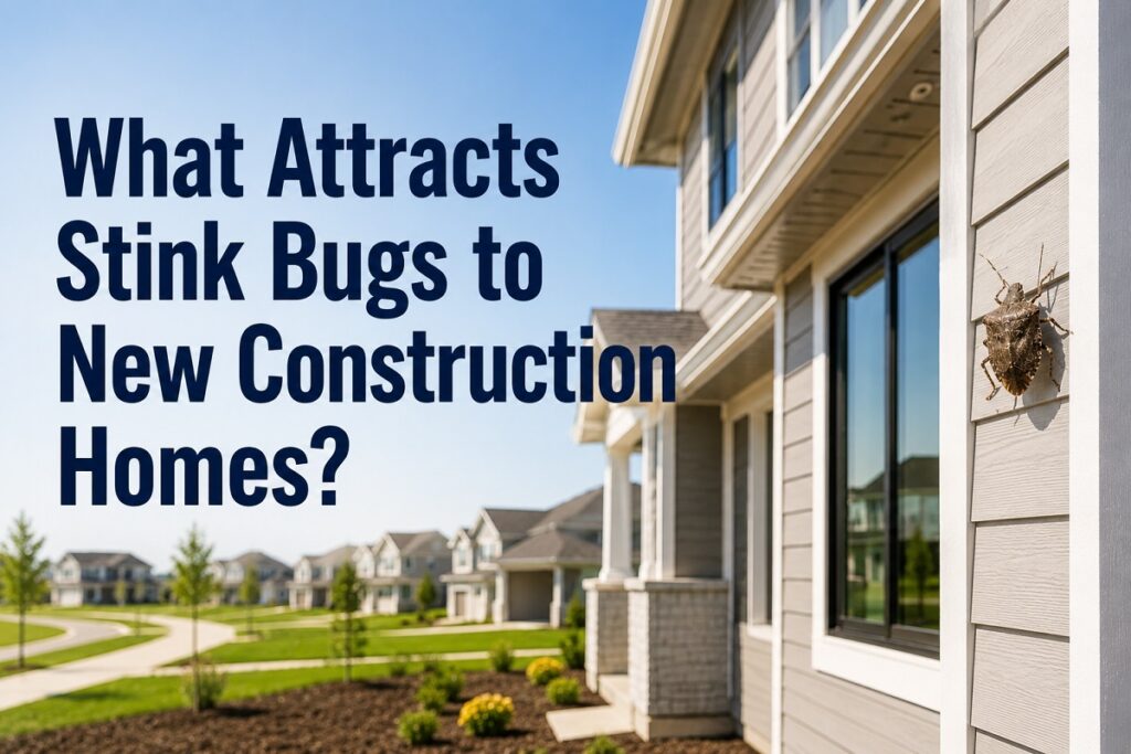 Stink bug on a newly constructed home in a modern residential neighborhood.