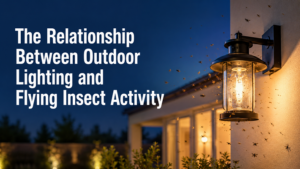 Moths and flying insects swarming an outdoor porch light at night