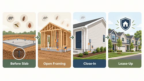 Construction pest control stages for build-to-rent homes in Jackson, Michigan