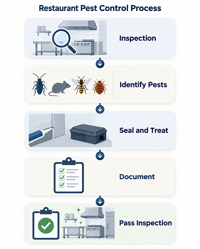 Restaurant pest control process flowchart from inspection to passing a health inspection