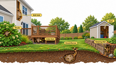 Common yellow jacket nest locations in a Michigan backyard